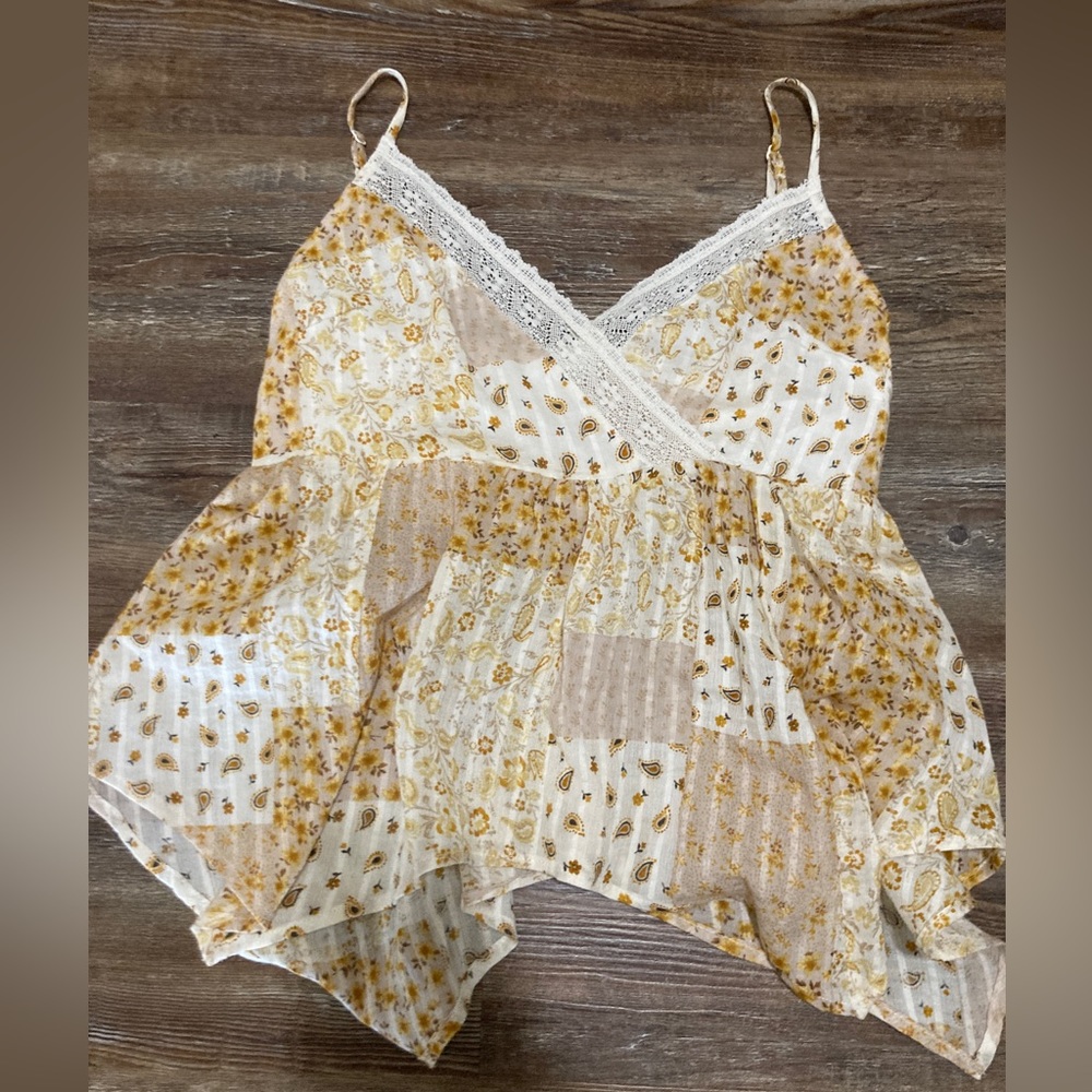 A flowy tank top from American Eagle, it’s a yellow flannel design